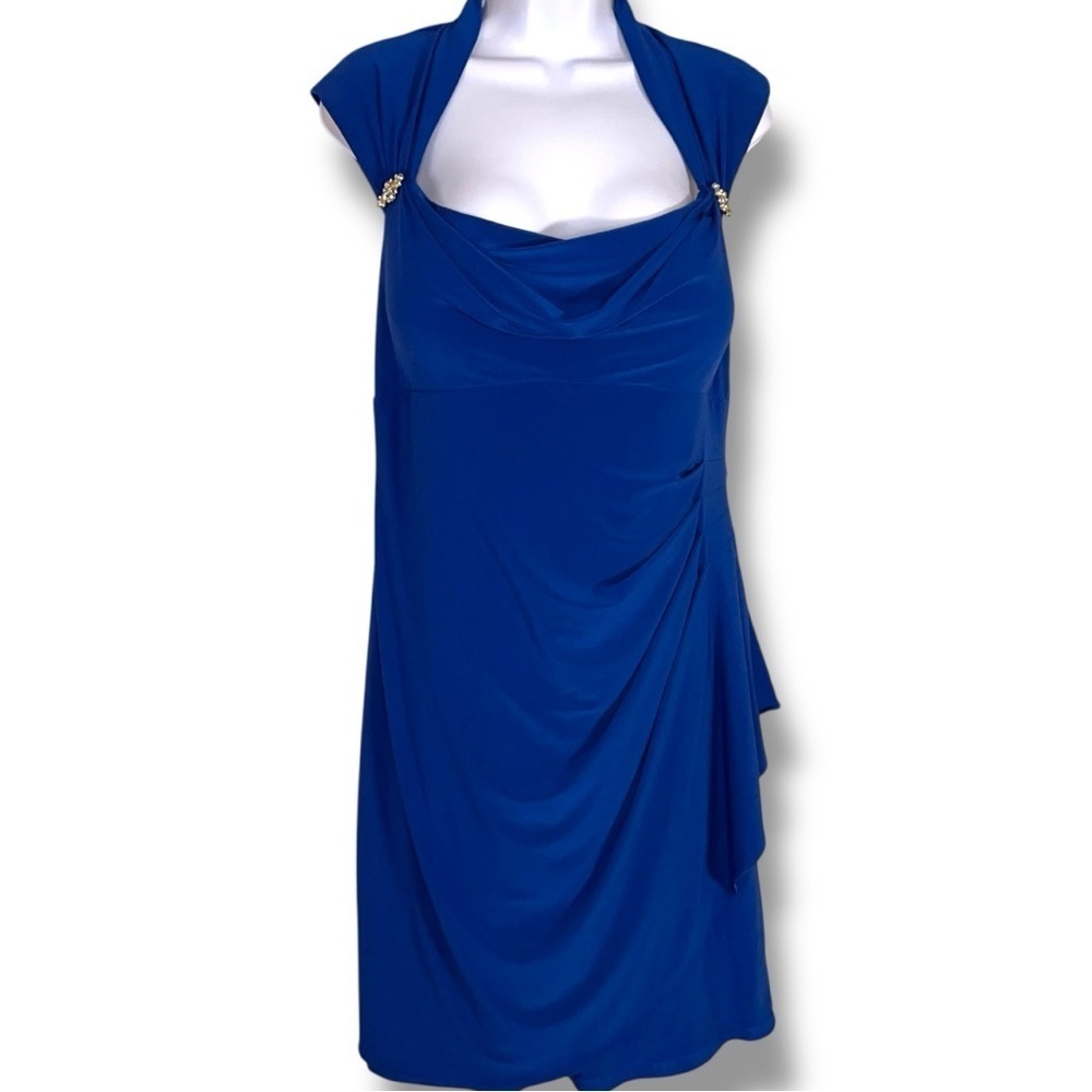 Vintage Y2K Size 14 Scarlett Royal Blue Cocktail Dress Event Ruched Accent